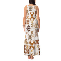 Vintage Hawaii Tank Maxi Dress Hawaiian Quilt Kapa Mismatch Beige - Wonder Print Shop