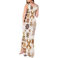 Vintage Hawaii Tank Maxi Dress Hawaiian Quilt Kapa Mismatch Beige - Wonder Print Shop