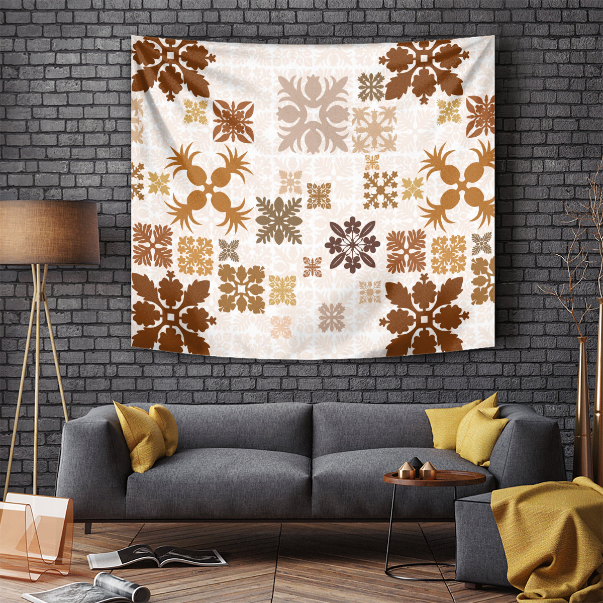 Vintage Hawaii Tapestry Hawaiian Quilt Kapa Mismatch Beige - Wonder Print Shop