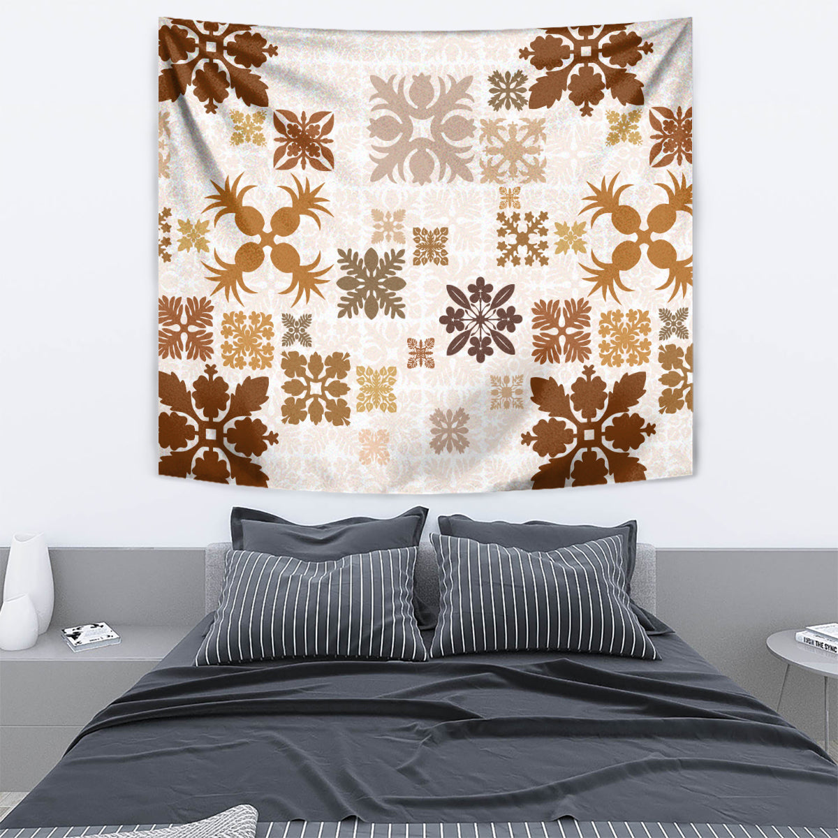 Vintage Hawaii Tapestry Hawaiian Quilt Kapa Mismatch Beige - Wonder Print Shop