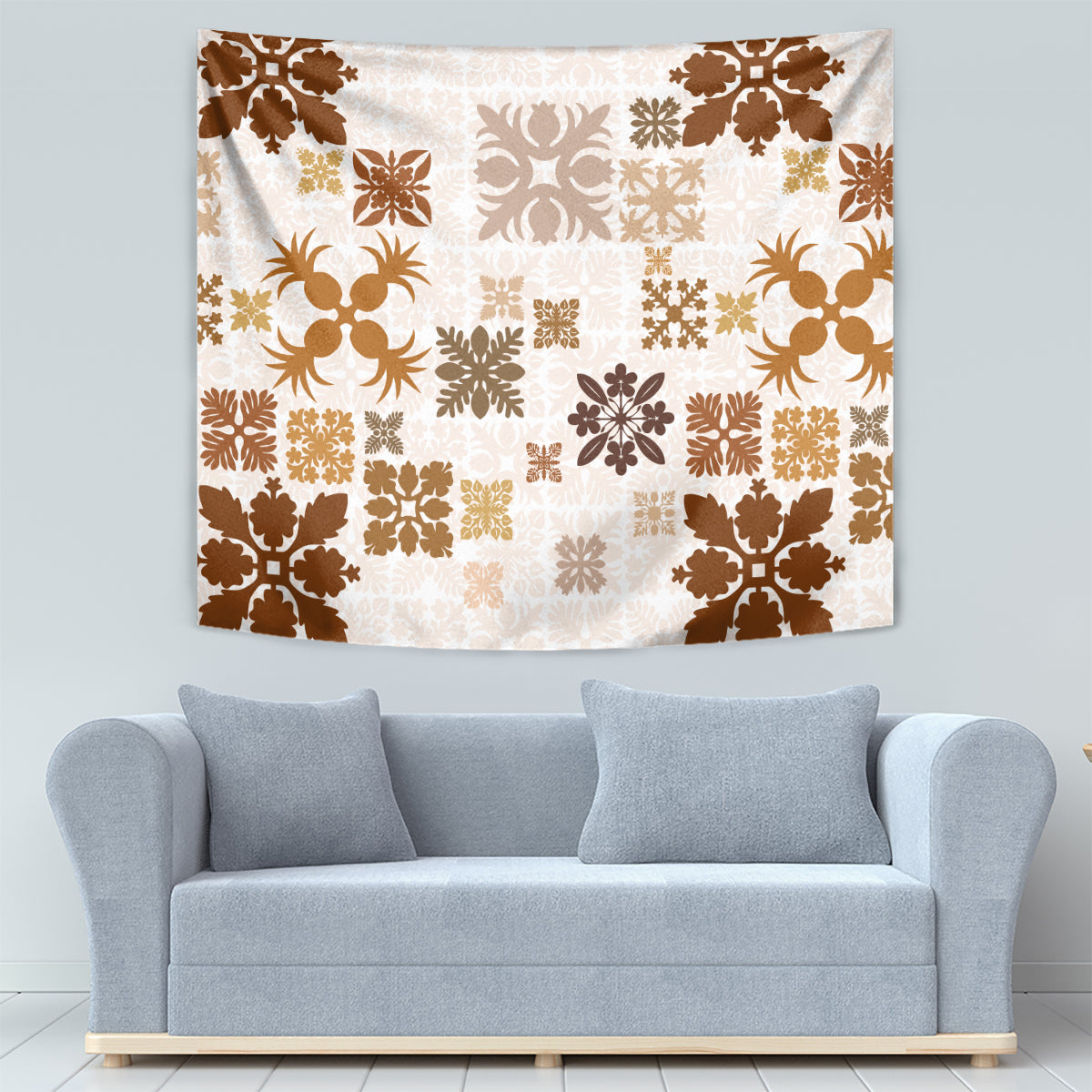Vintage Hawaii Tapestry Hawaiian Quilt Kapa Mismatch Beige - Wonder Print Shop