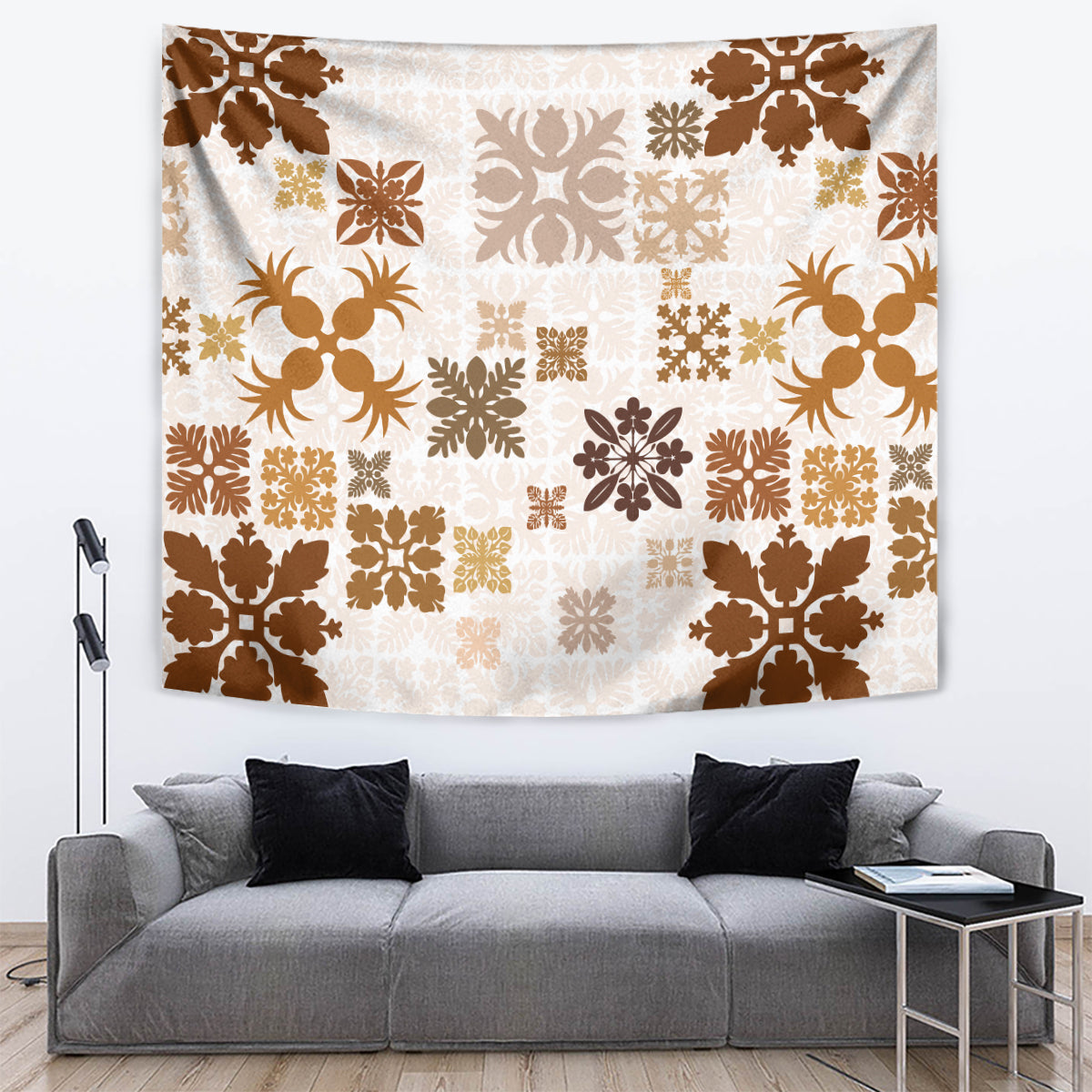 Vintage Hawaii Tapestry Hawaiian Quilt Kapa Mismatch Beige - Wonder Print Shop