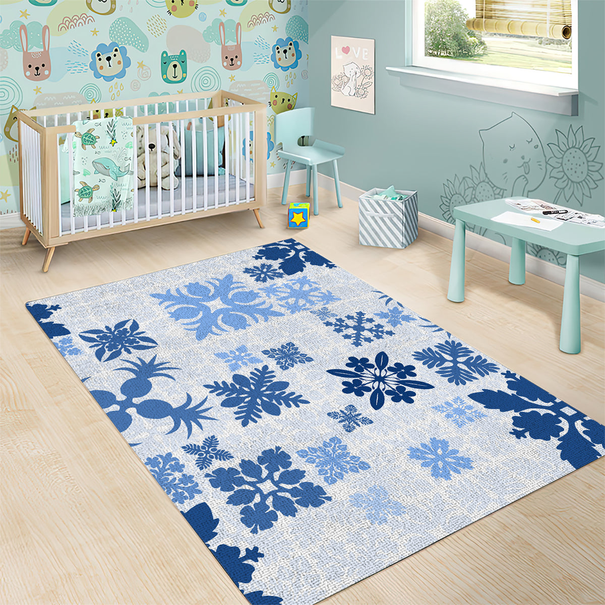 Vintage Hawaii Area Rug Hawaiian Quilt Kapa Mismatch Blue LT7 - Wonder Print Shop