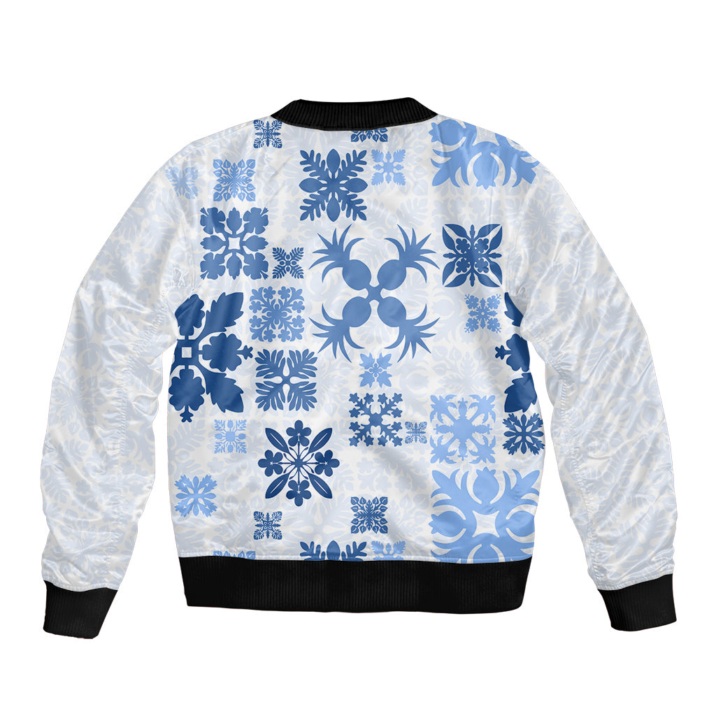 Vintage Hawaii Bomber Jacket Hawaiian Quilt Kapa Mismatch Blue LT7 - Wonder Print Shop