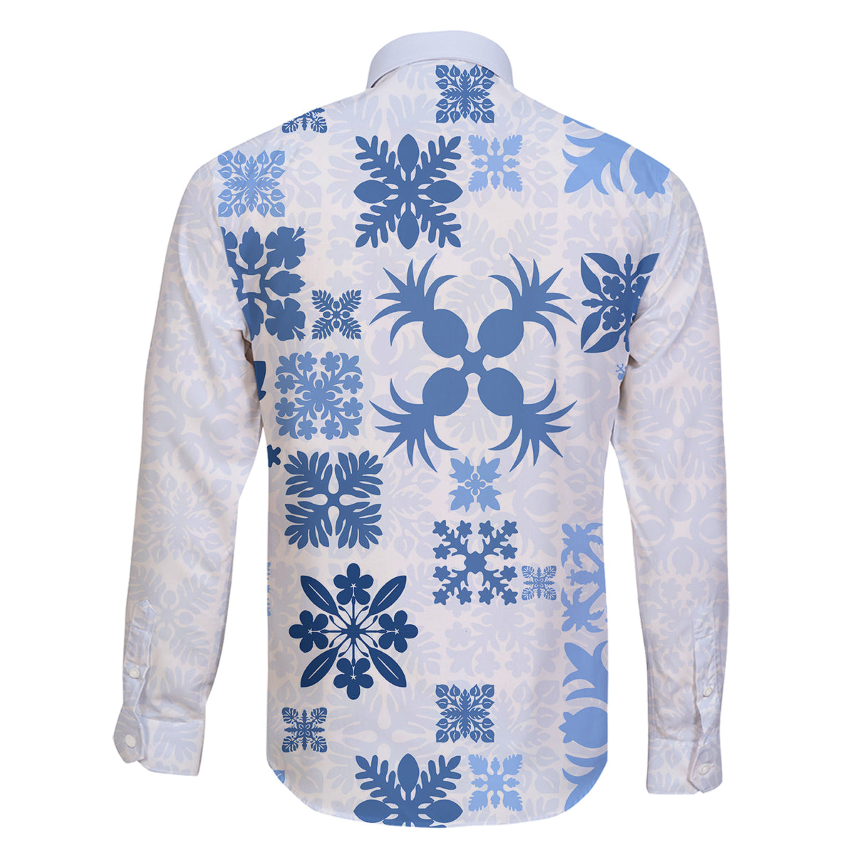 Vintage Hawaii Family Matching Long Sleeve Bodycon Dress and Hawaiian Shirt Hawaiian Quilt Kapa Mismatch Blue LT7 - Wonder Print Shop