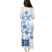 Vintage Hawaii Family Matching Puletasi Dress and Hawaiian Shirt Hawaiian Quilt Kapa Mismatch Blue - Wonder Print Shop