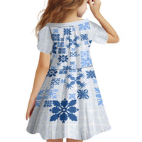 Vintage Hawaii Family Matching Short Sleeve Bodycon Dress and Hawaiian Shirt Hawaiian Quilt Kapa Mismatch Blue - Wonder Print Shop