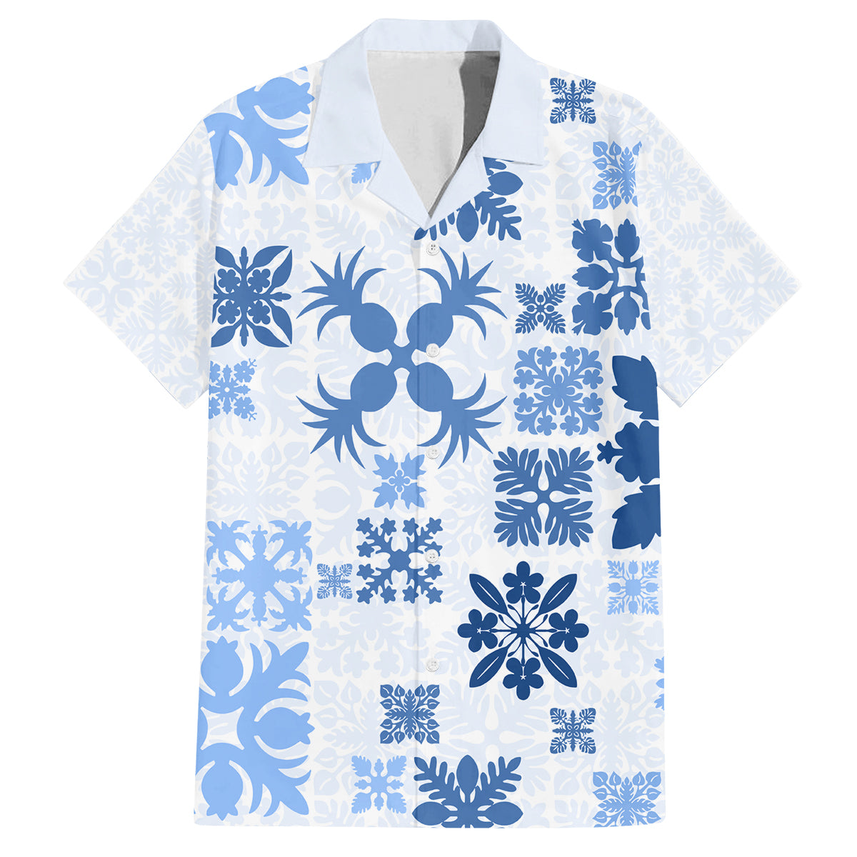 Vintage Hawaii Family Matching Summer Maxi Dress and Hawaiian Shirt Hawaiian Quilt Kapa Mismatch Blue - Wonder Print Shop