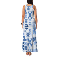 Vintage Hawaii Family Matching Tank Maxi Dress and Hawaiian Shirt Hawaiian Quilt Kapa Mismatch Blue - Wonder Print Shop