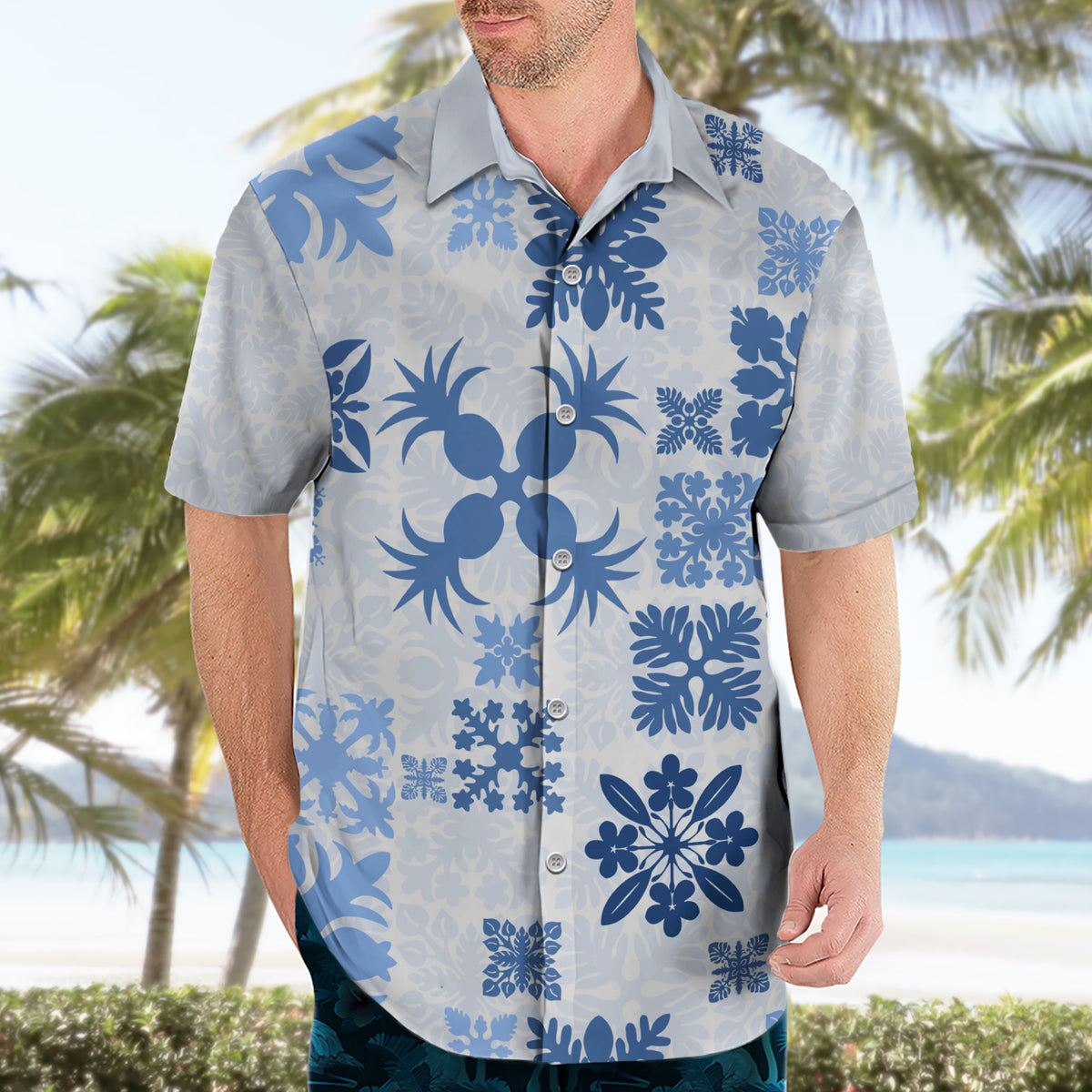 Vintage Hawaii Hawaiian Shirt Hawaiian Quilt Kapa Mismatch Blue - Wonder Print Shop