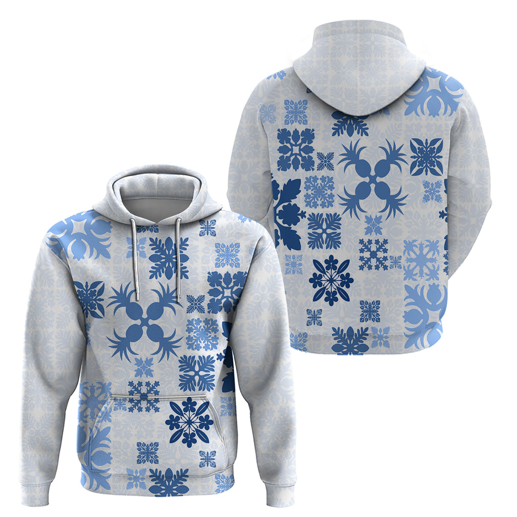 Vintage Hawaii Hoodie Hawaiian Quilt Kapa Mismatch Blue - Wonder Print Shop