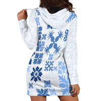 Vintage Hawaii Hoodie Dress Hawaiian Quilt Kapa Mismatch Blue - Wonder Print Shop