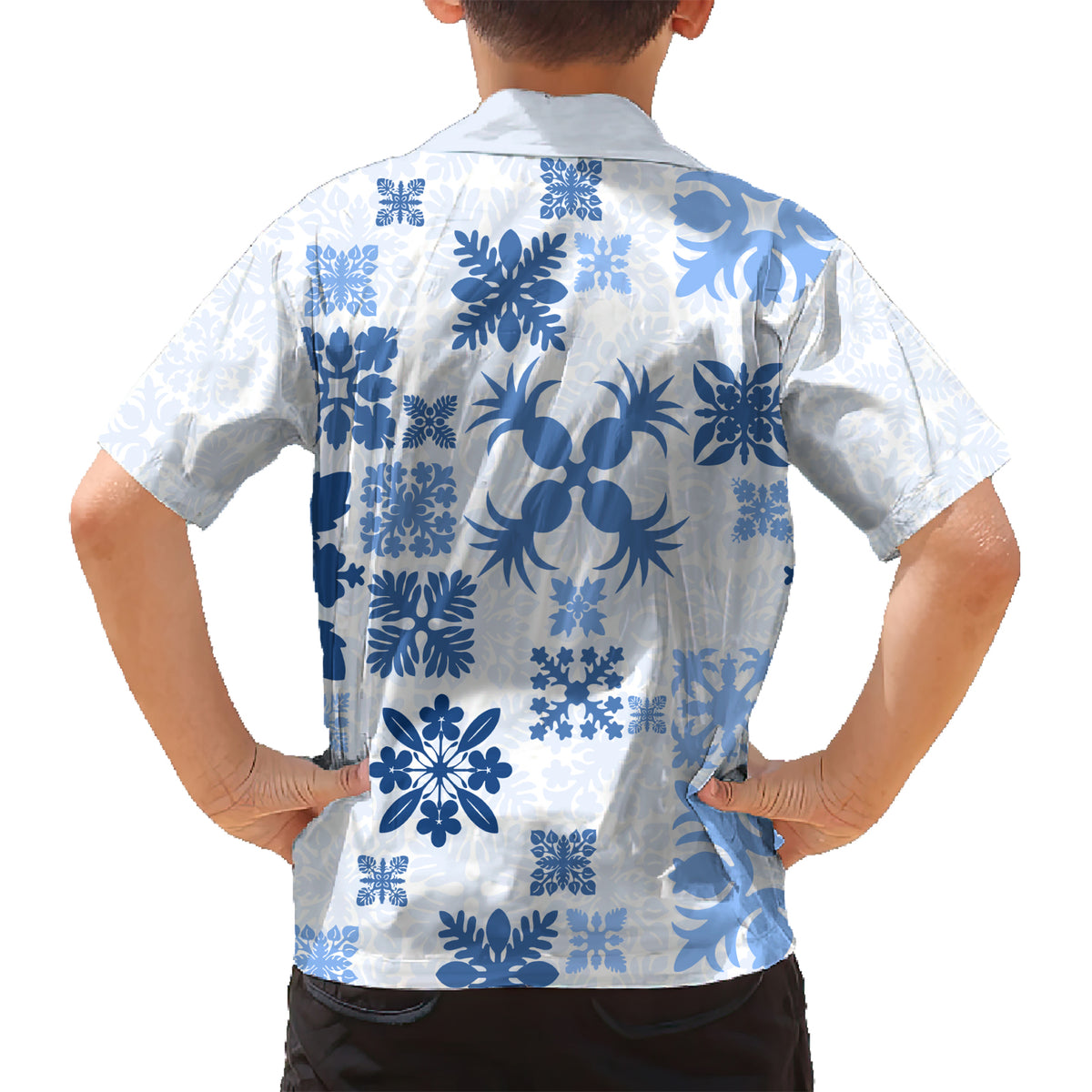 Vintage Hawaii Kid Hawaiian Shirt Hawaiian Quilt Kapa Mismatch Blue - Wonder Print Shop