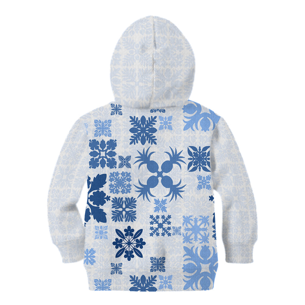 Vintage Hawaii Kid Hoodie Hawaiian Quilt Kapa Mismatch Blue - Wonder Print Shop