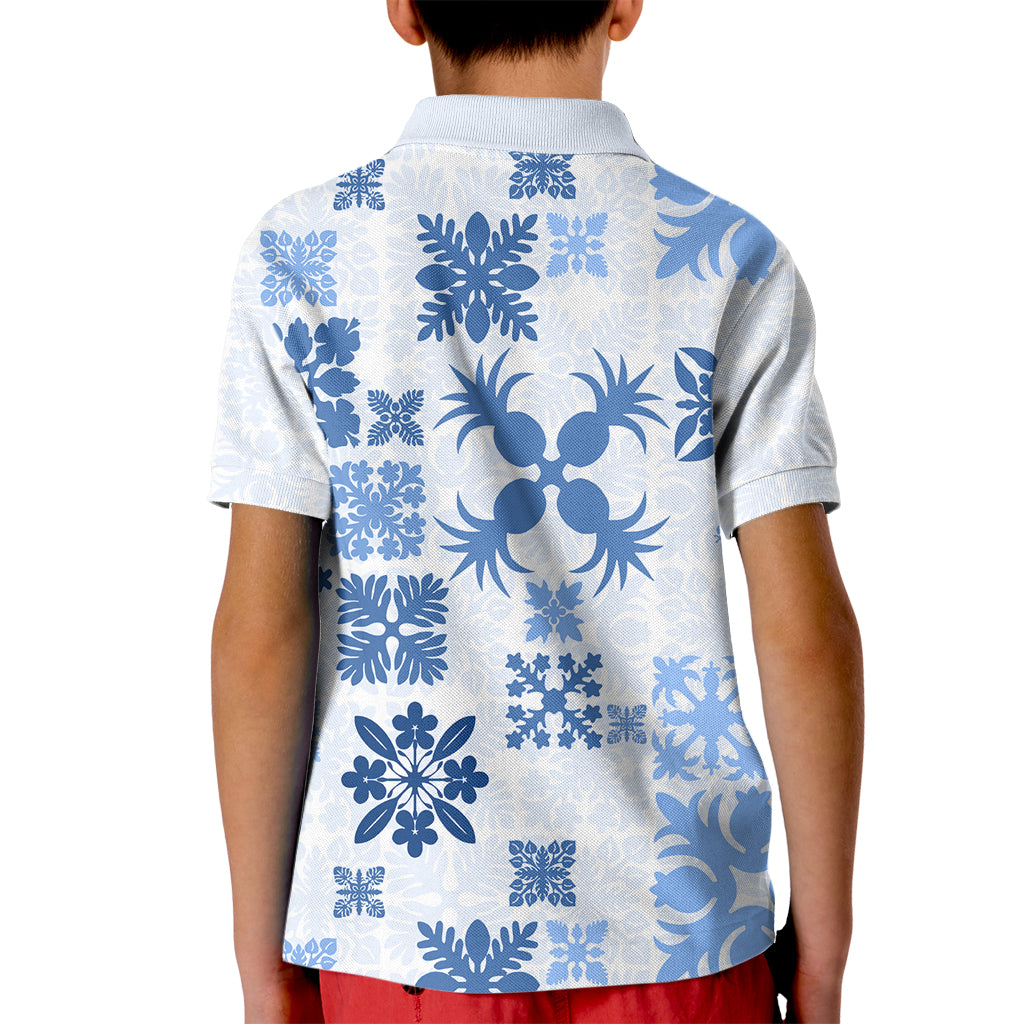 Vintage Hawaii Kid Polo Shirt Hawaiian Quilt Kapa Mismatch Blue - Wonder Print Shop
