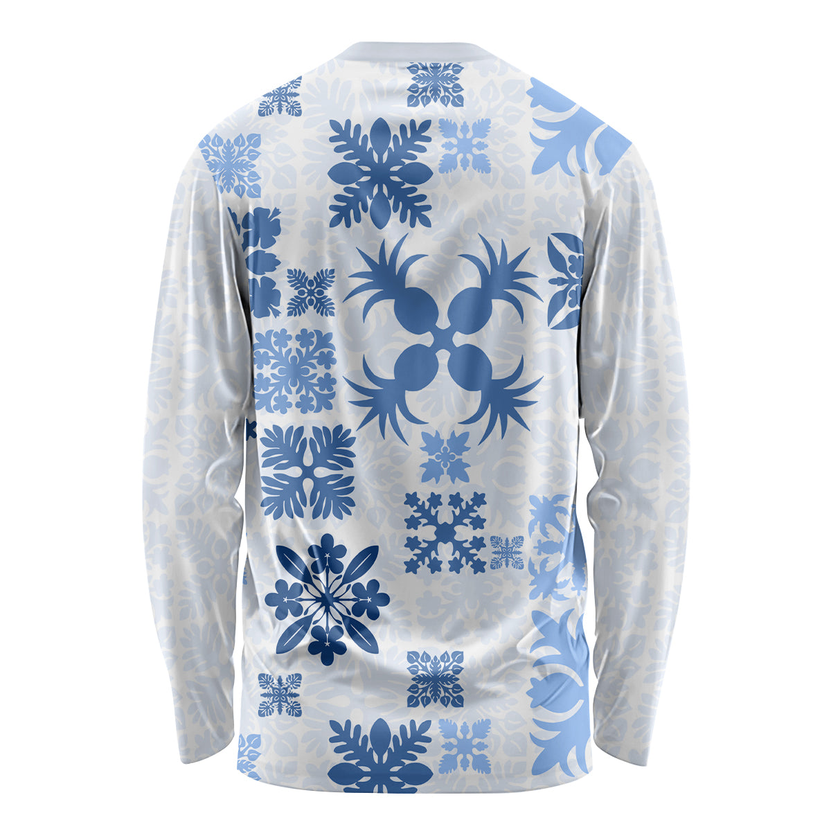 Vintage Hawaii Long Sleeve Shirt Hawaiian Quilt Kapa Mismatch Blue - Wonder Print Shop