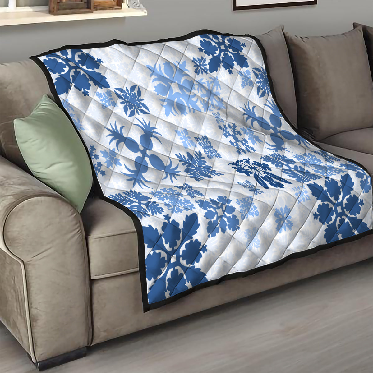 Vintage Hawaii Quilt Hawaiian Quilt Kapa Mismatch Blue - Wonder Print Shop