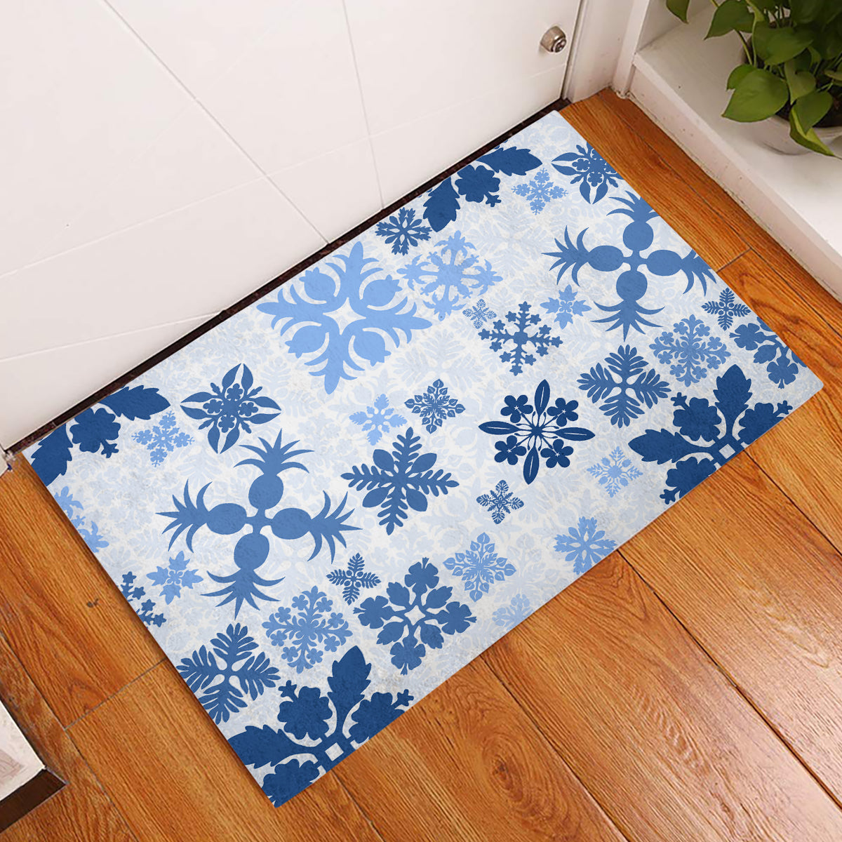Vintage Hawaii Rubber Doormat Hawaiian Quilt Kapa Mismatch Blue - Wonder Print Shop