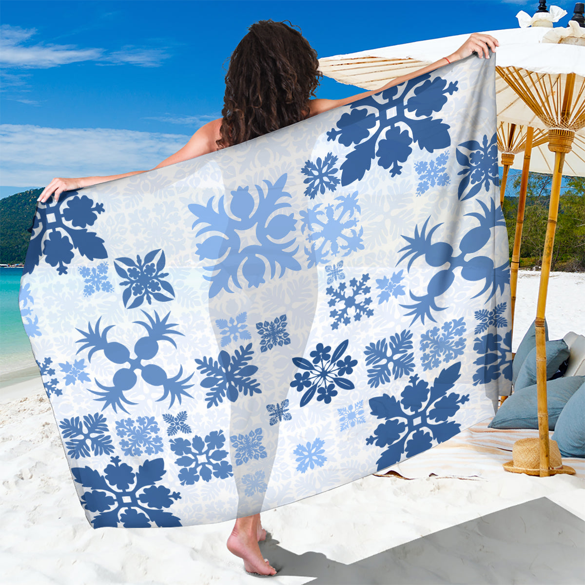 Vintage Hawaii Sarong Hawaiian Quilt Kapa Mismatch Blue - Wonder Print Shop