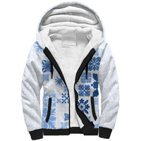 Vintage Hawaii Sherpa Hoodie Hawaiian Quilt Kapa Mismatch Blue - Wonder Print Shop