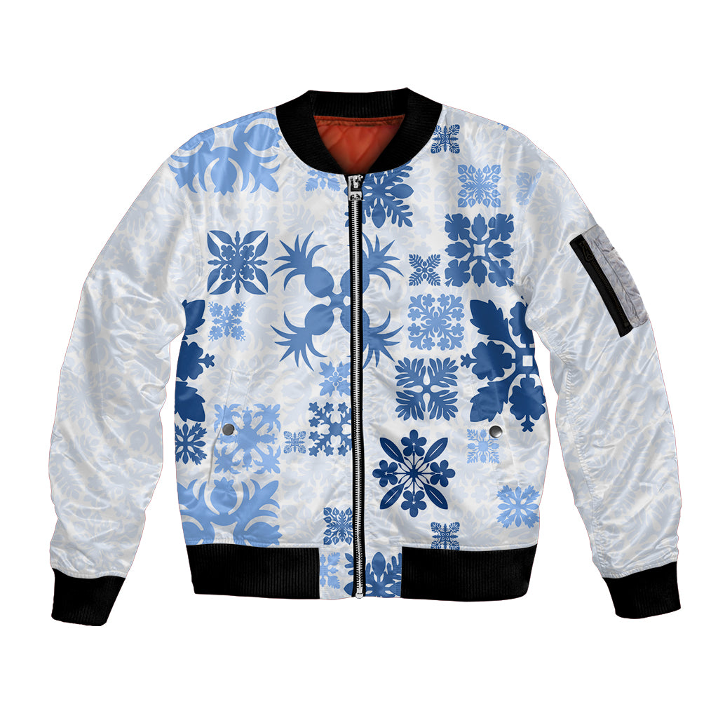 Vintage Hawaii Sleeve Zip Bomber Jacket Hawaiian Quilt Kapa Mismatch Blue - Wonder Print Shop