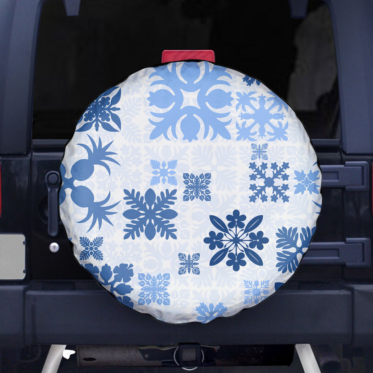 Vintage Hawaii Spare Tire Cover Hawaiian Quilt Kapa Mismatch Blue - Wonder Print Shop