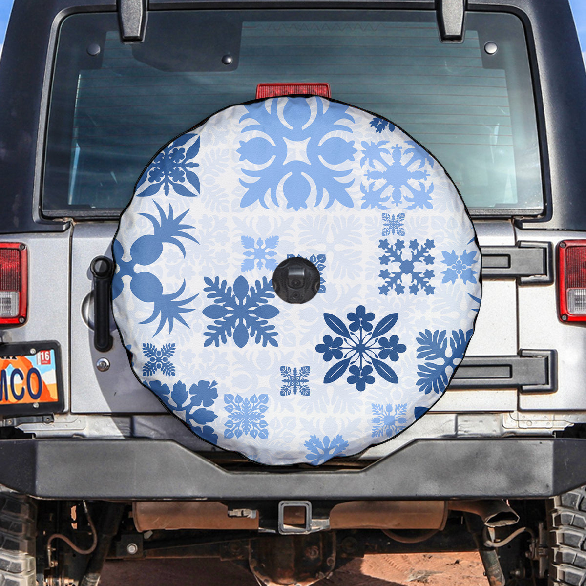 Vintage Hawaii Spare Tire Cover Hawaiian Quilt Kapa Mismatch Blue - Wonder Print Shop