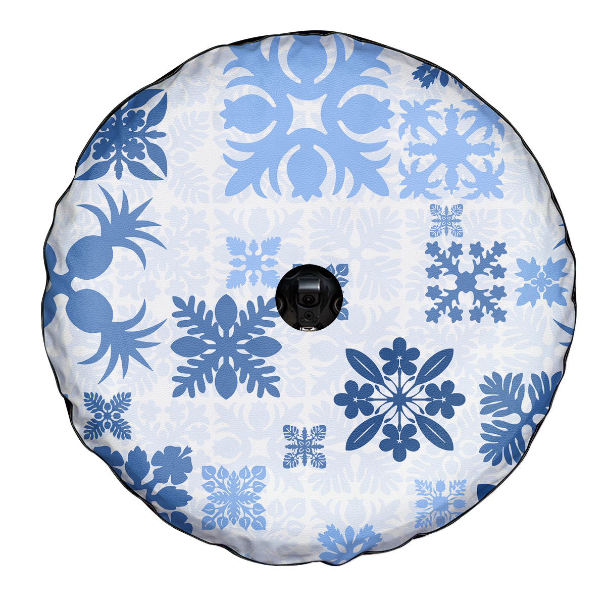 Vintage Hawaii Spare Tire Cover Hawaiian Quilt Kapa Mismatch Blue - Wonder Print Shop