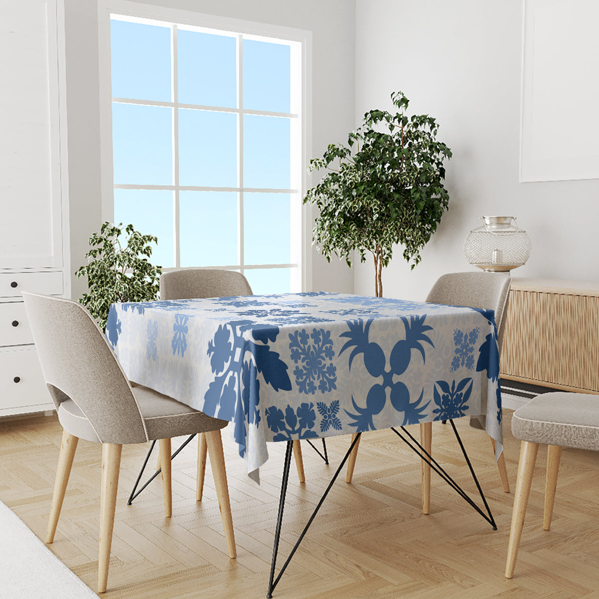 Vintage Hawaii Tablecloth Hawaiian Quilt Kapa Mismatch Blue - Wonder Print Shop