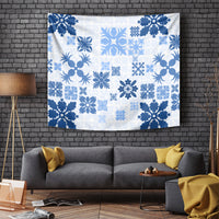 Vintage Hawaii Tapestry Hawaiian Quilt Kapa Mismatch Blue - Wonder Print Shop