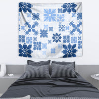 Vintage Hawaii Tapestry Hawaiian Quilt Kapa Mismatch Blue - Wonder Print Shop
