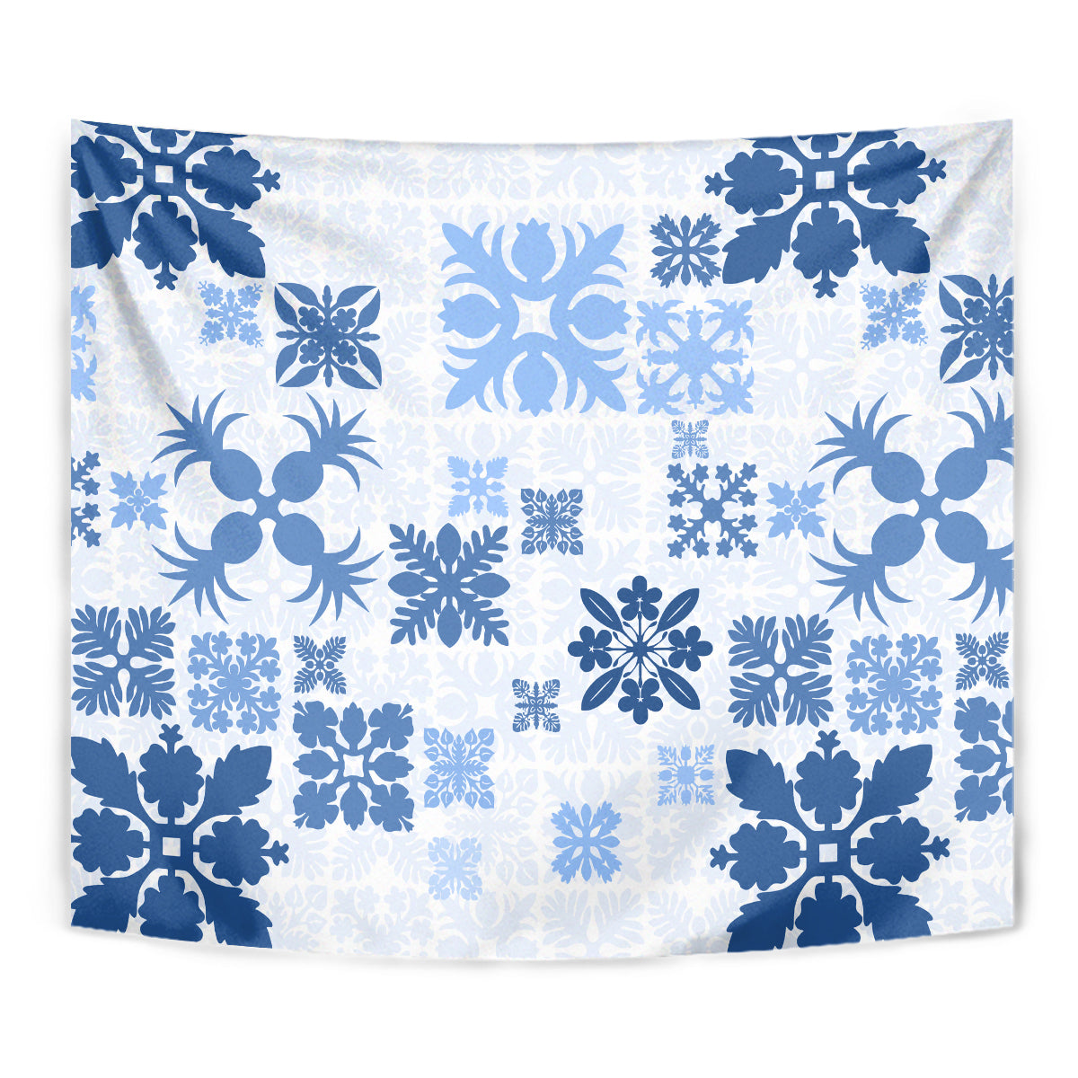 Vintage Hawaii Tapestry Hawaiian Quilt Kapa Mismatch Blue - Wonder Print Shop