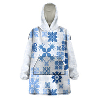 Vintage Hawaii Wearable Blanket Hoodie Hawaiian Quilt Kapa Mismatch Blue - Wonder Print Shop