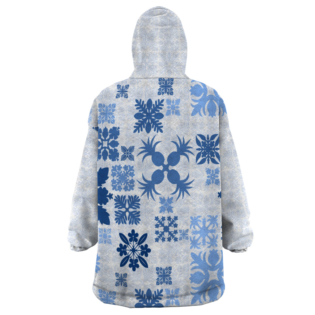 Vintage Hawaii Wearable Blanket Hoodie Hawaiian Quilt Kapa Mismatch Blue - Wonder Print Shop