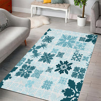 Vintage Hawaii Area Rug Hawaiian Quilt Kapa Mismatch Teal LT7 - Wonder Print Shop