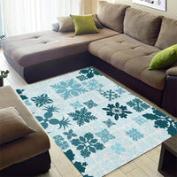 Vintage Hawaii Area Rug Hawaiian Quilt Kapa Mismatch Teal LT7 - Wonder Print Shop