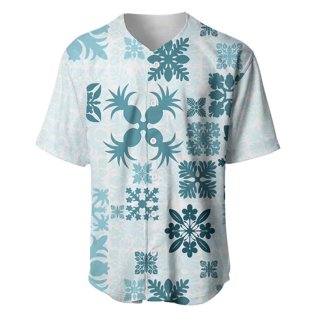 Vintage Hawaii Baseball Jersey Hawaiian Quilt Kapa Mismatch Teal LT7 - Wonder Print Shop