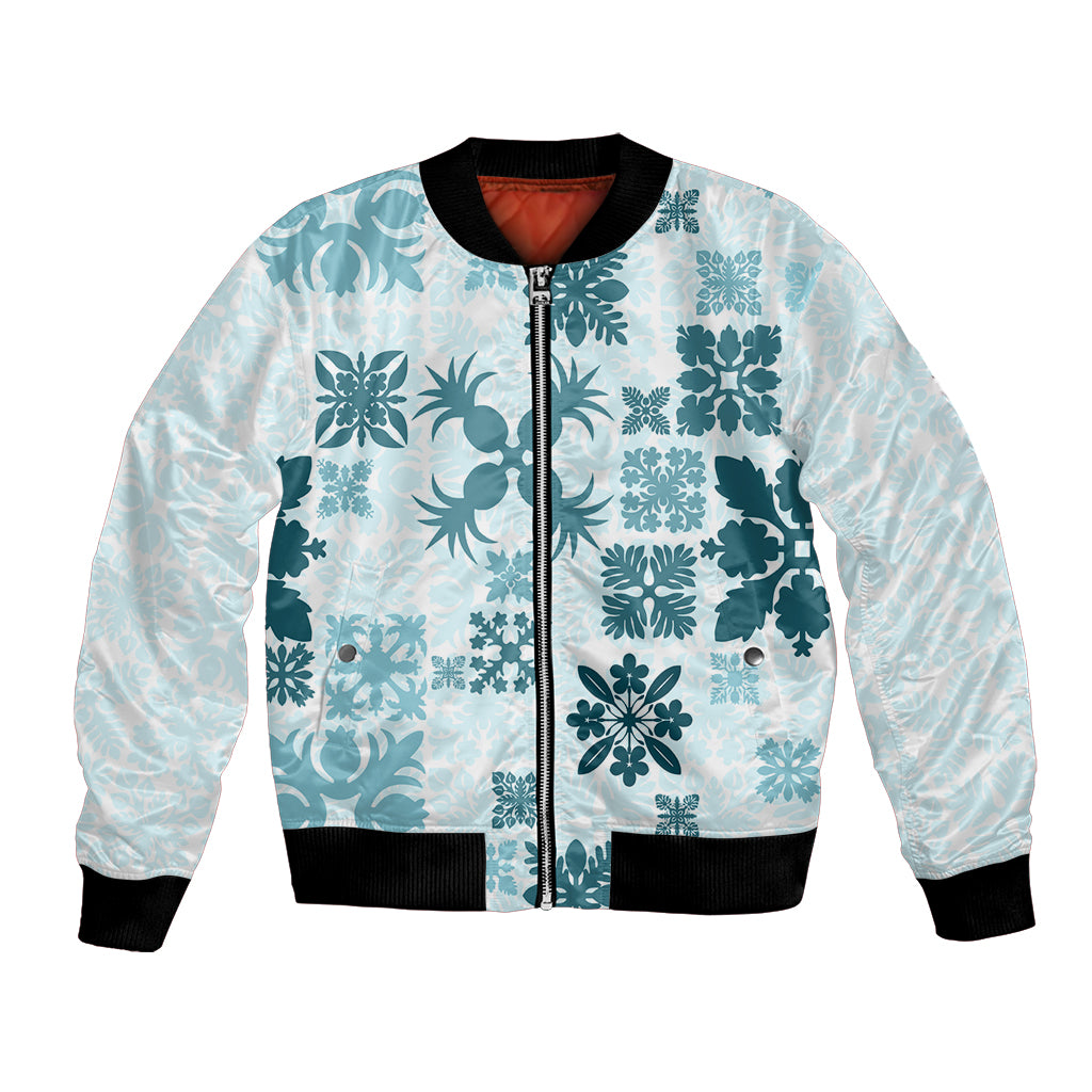 Vintage Hawaii Bomber Jacket Hawaiian Quilt Kapa Mismatch Teal LT7 - Wonder Print Shop