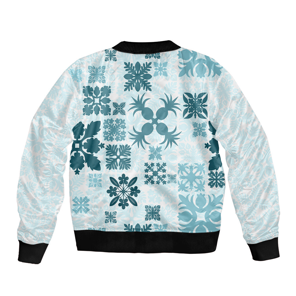 Vintage Hawaii Bomber Jacket Hawaiian Quilt Kapa Mismatch Teal LT7 - Wonder Print Shop