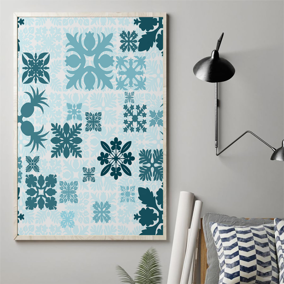 Vintage Hawaii Canvas Wall Art Hawaiian Quilt Kapa Mismatch Teal LT7 - Wonder Print Shop