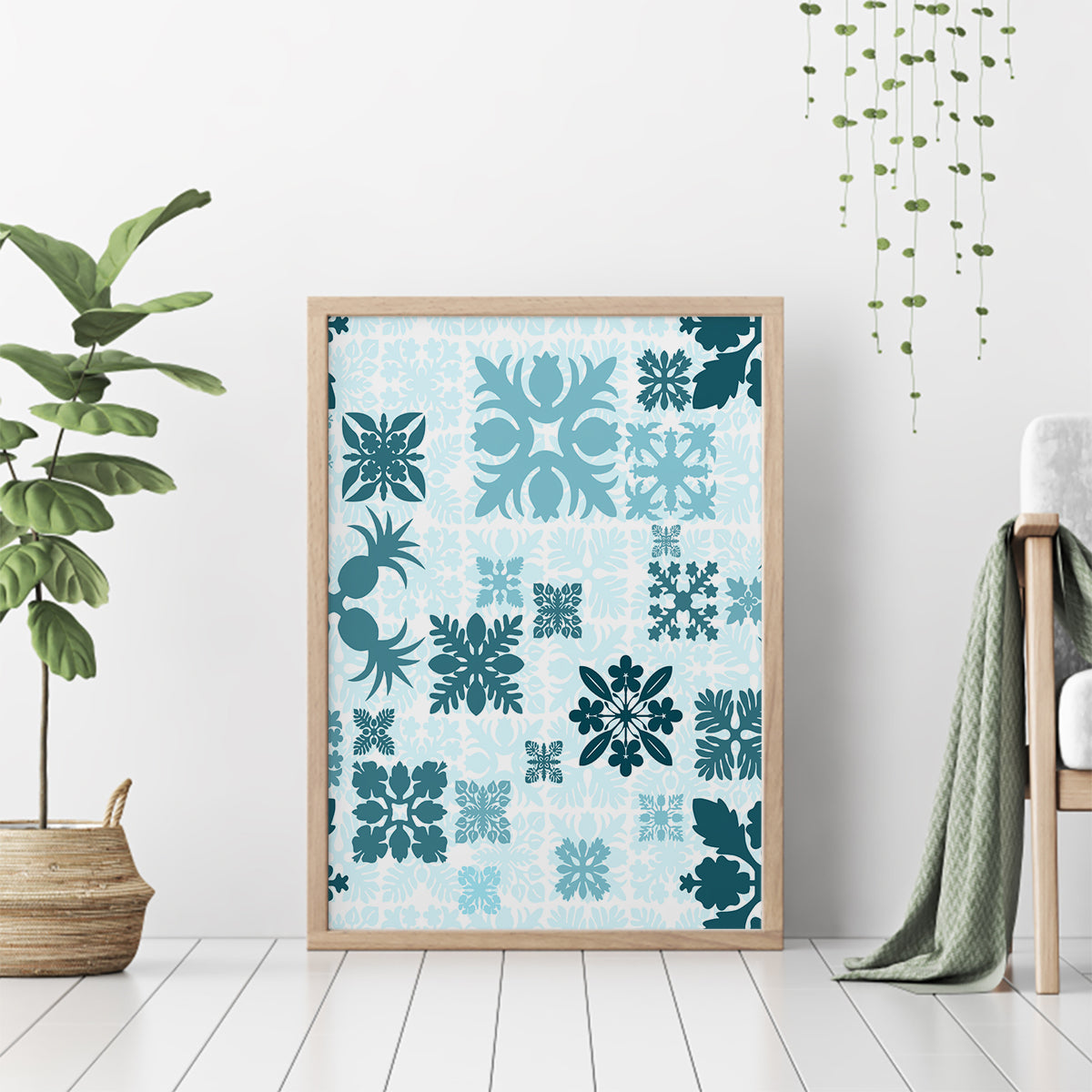 Vintage Hawaii Canvas Wall Art Hawaiian Quilt Kapa Mismatch Teal LT7 - Wonder Print Shop