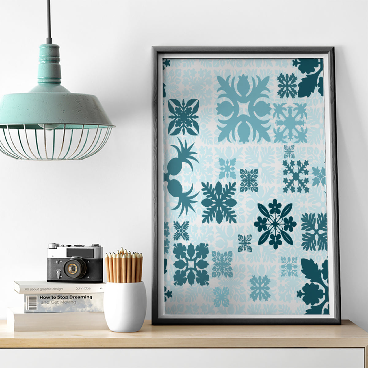 Vintage Hawaii Canvas Wall Art Hawaiian Quilt Kapa Mismatch Teal LT7 - Wonder Print Shop