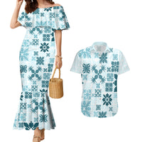 Vintage Hawaii Couples Matching Mermaid Dress and Hawaiian Shirt Hawaiian Quilt Kapa Mismatch Teal LT7 - Wonder Print Shop
