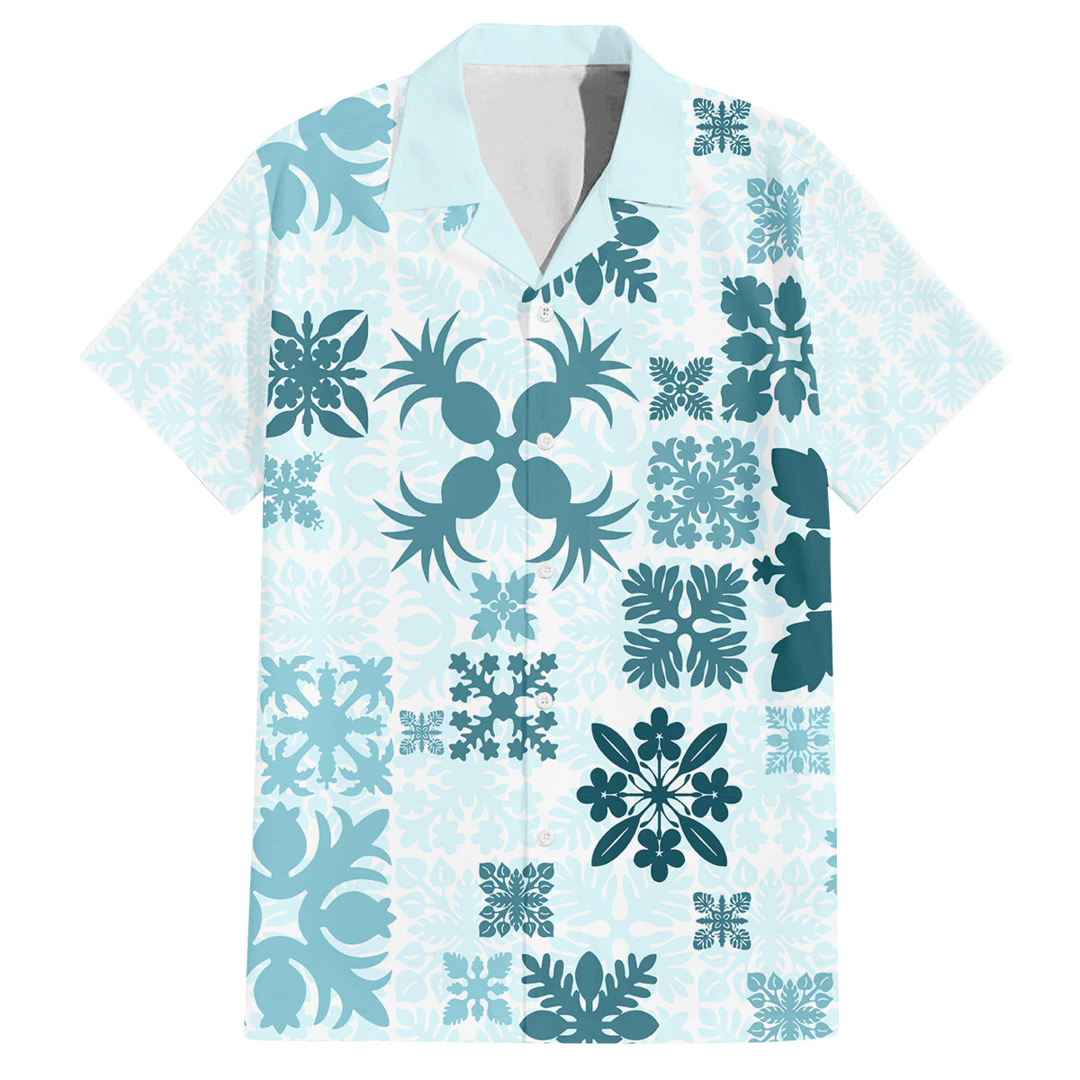 Vintage Hawaii Family Matching Long Sleeve Bodycon Dress and Hawaiian Shirt Hawaiian Quilt Kapa Mismatch Teal LT7 - Wonder Print Shop