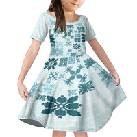 Vintage Hawaii Family Matching Off Shoulder Maxi Dress and Hawaiian Shirt Hawaiian Quilt Kapa Mismatch Teal LT7 - Wonder Print Shop