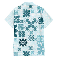 Vintage Hawaii Family Matching Off Shoulder Short Dress and Hawaiian Shirt Hawaiian Quilt Kapa Mismatch Teal LT7 - Wonder Print Shop