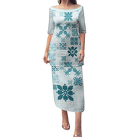 Vintage Hawaii Family Matching Puletasi Dress and Hawaiian Shirt Hawaiian Quilt Kapa Mismatch Teal - Wonder Print Shop