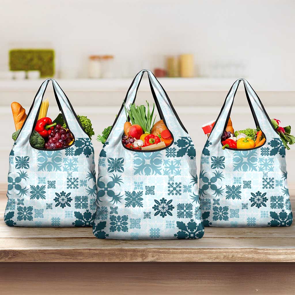 Vintage Hawaii Grocery Bag Hawaiian Quilt Kapa Mismatch Teal