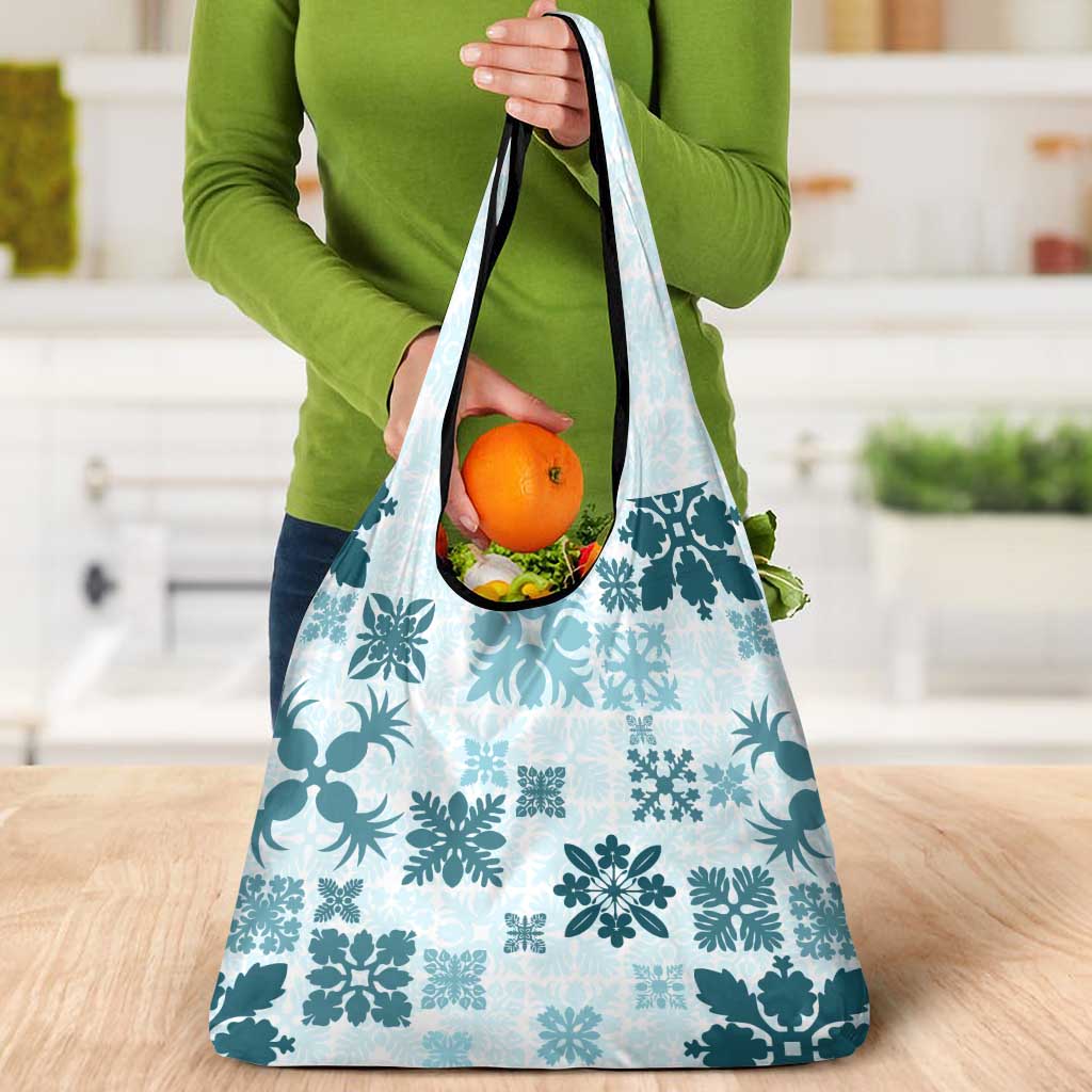 Vintage Hawaii Grocery Bag Hawaiian Quilt Kapa Mismatch Teal