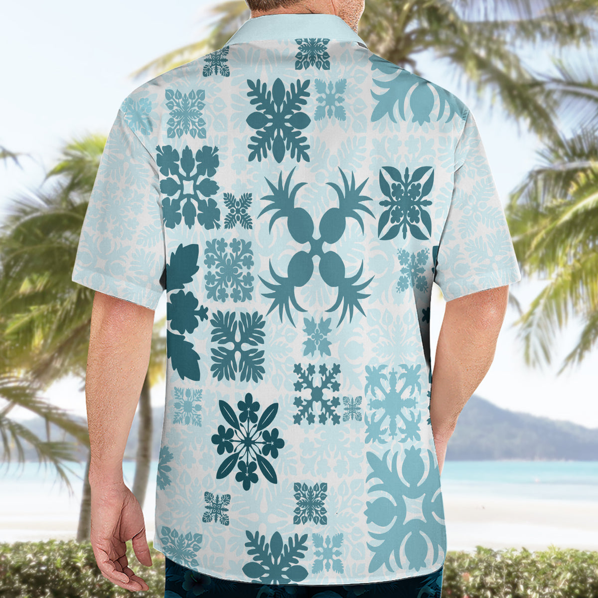 Vintage Hawaii Hawaiian Shirt Hawaiian Quilt Kapa Mismatch Teal - Wonder Print Shop